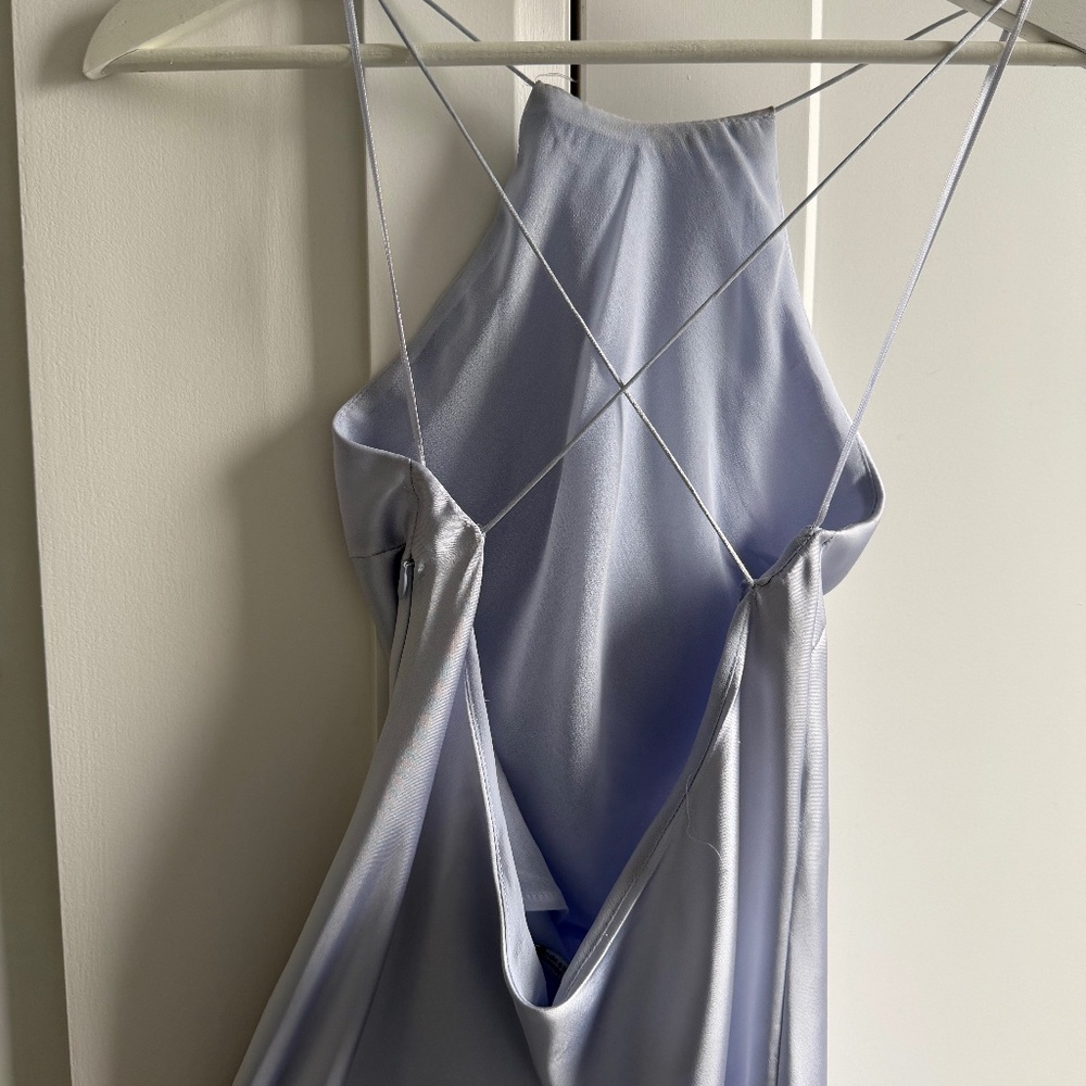 Zara Satin Blue Halter Midi Dress - Picture 4 of 5